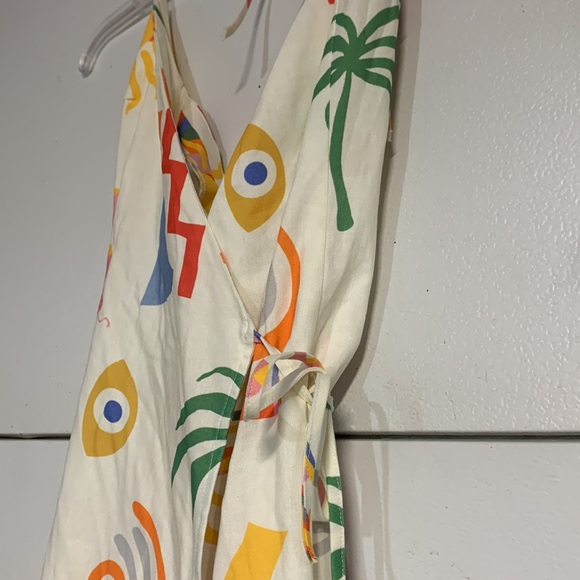 PEPPERMAYO AT LAST SUNRISE LINEN WRAP MINI HALTER DRESS 0 WHITE - Picture 3 of 7